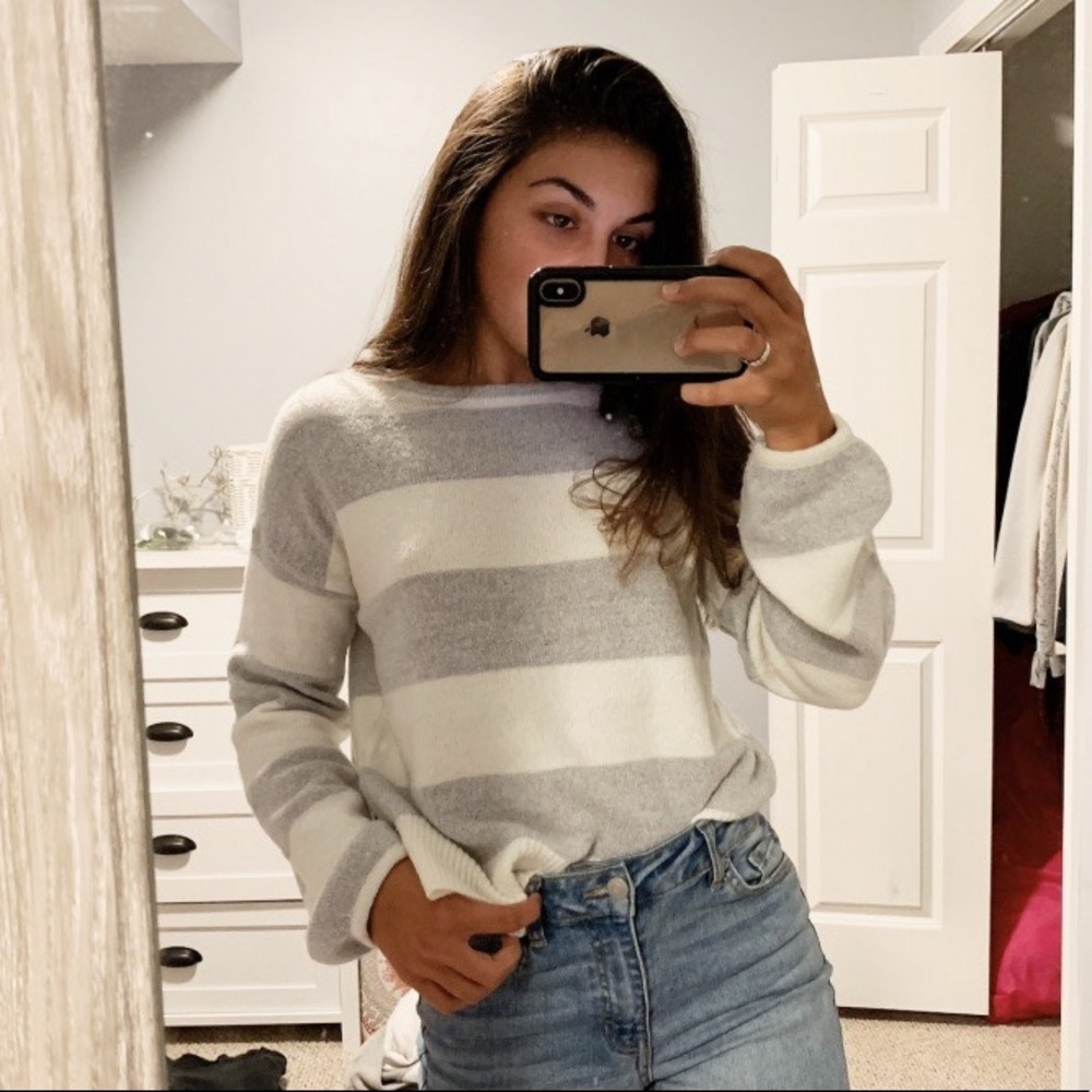 Striped Balloon Sleeve Sweater